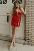 Load image into Gallery viewer, Red V-Neck Bodycon Mirror Homecoming Dress