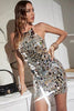 Load image into Gallery viewer, Sparkly Golden Spagehetti Straps Tight Mirror Homecoming Dress