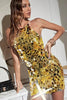 Load image into Gallery viewer, Sparkly Golden Spagehetti Straps Tight Mirror Homecoming Dress