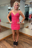 Load image into Gallery viewer, Spaghetti Straps Hot Pink Bodycon Short Homecoming Dress with Appliques