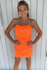 Load image into Gallery viewer, Orange Spaghetti Straps Bodycon Short Homecoming Dress