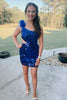 Load image into Gallery viewer, One Shoulder Royal Blue Tight Mirror Short Homecoming Dress