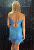 Load image into Gallery viewer, Blue Spaghetti Straps Bodycon Homecoming Dress with Feathers