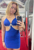 Load image into Gallery viewer, Sparkly Halter Royal Blue Tight Homecoming Dress with Beadings