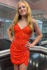 Load image into Gallery viewer, Spaghetti Straps Orange Tight Homecoming Dress with Sequins