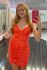 Load image into Gallery viewer, Spaghetti Straps Orange Tight Homecoming Dress with Sequins