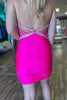 Load image into Gallery viewer, Halter Fuchsia Bodycon Satin Homecoming Dress with Slit