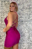 Load image into Gallery viewer, Fuchsia Spaghetti Straps Bodycon Ruched Homecoming Dress