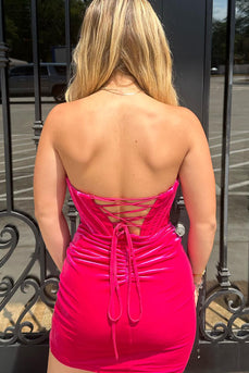 Sparkly Hot Pink Bodycon Corset Short Homecoming Dress with Beading