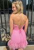 Load image into Gallery viewer, Spaghetti Straps Pink Bodycon Homecoming Dress with Feathers