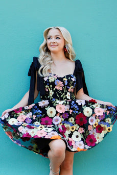 Black A-Line Floral Printed Short Homecoming Dress