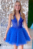 Load image into Gallery viewer, A-Line Royla Blue Halter Tulle Homecoming Dress with Ruffles