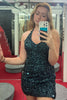 Load image into Gallery viewer, Sparkly Dark Green Halter Bodycon Homecoming Dress with Sequins