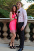 Load image into Gallery viewer, Sparkly Fuchsia One Shoulder Cut Out Homecoming Dress with Fringen