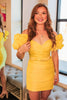 Load image into Gallery viewer, Yellow Off The Shoulder Bodycon Homecoming Dress with Puff Sleeves