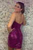 Load image into Gallery viewer, Sparkly Fuchsia Bateau Neck Bodycon Homecoming Dress with Sequins