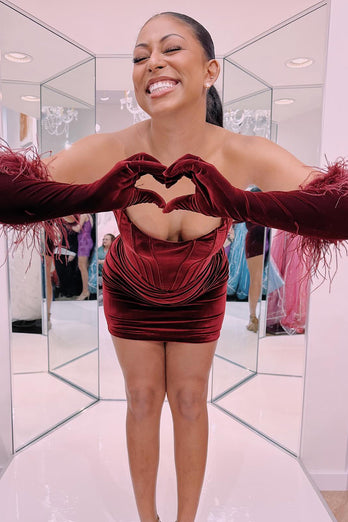 Burgundy Strapless Tight Short Homecoming Dress (without Sleeves)