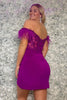 Load image into Gallery viewer, Sparkly Fuchsia Off The Shoulder Bodycon Homecoming Dress with Feathers