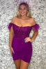 Load image into Gallery viewer, Sparkly Fuchsia Off The Shoulder Bodycon Homecoming Dress with Feathers