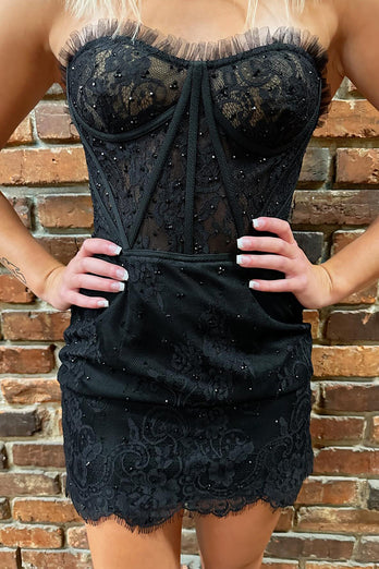 Sweetheart Black Bodycon Corset Homecoming Dress with Lace