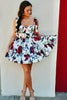 Load image into Gallery viewer, A-Line White&amp;Red Pleated Homecoming Dress with Printed Flower