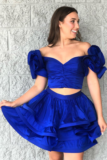 Off The Shoulder Royal Blue  A-Line Homecoming Dress