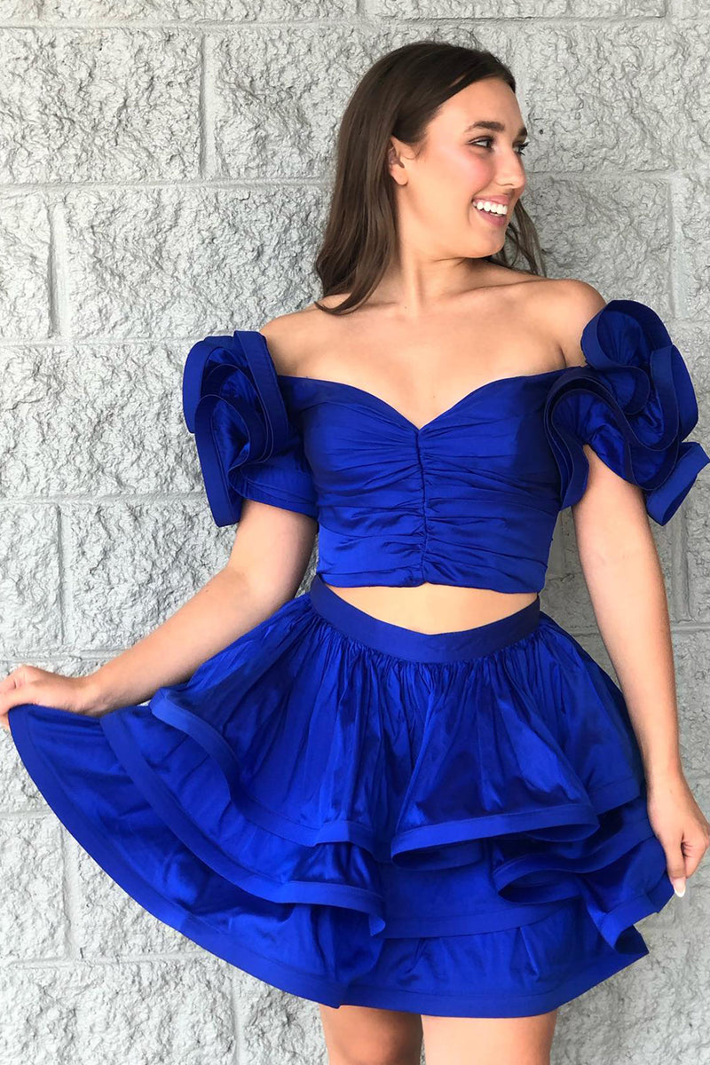 Load image into Gallery viewer, Off The Shoulder Royal Blue  A-Line Homecoming Dress