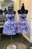 Load image into Gallery viewer, A-Line Spagehtti Straps Blue Tiered Homecoming Dress with Floral Printed