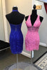 Load image into Gallery viewer, Pink Halter Bodycon Short Homecoming Dress with Lace