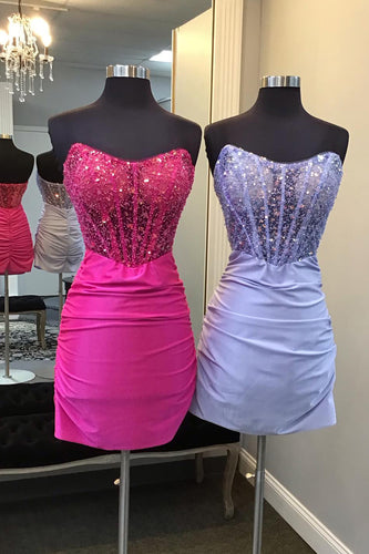 Bodycon Fuchsia Strapless Corset Homecoming Dress with Sequins