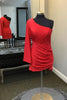 Load image into Gallery viewer, Red One Shoulder Tight Short Homecoming Dress with Long Sleeves