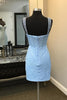 Load image into Gallery viewer, Sparkly Spaghetti Straps Blue Bodycon Corset Homecoming Dress with Sequins