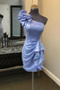 Load image into Gallery viewer, Sparkly Blue One Shoulder Bodycon Homecoming Dress with Ruffles