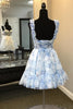 Load image into Gallery viewer, A-Line Blue Spaghetti Straps Corset Homecoming Dress with Floral Printed