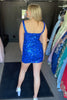 Load image into Gallery viewer, Sparkly Spaghetti Straps Blue Bodycon Homecoming Dress with Sequins