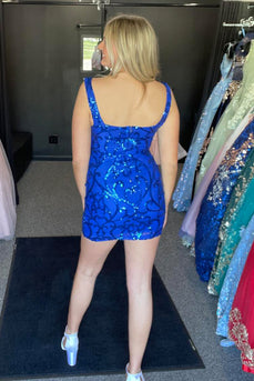 Sparkly Spaghetti Straps Blue Bodycon Homecoming Dress with Sequins