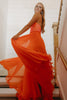 Load image into Gallery viewer, Vibrant Orange Sequined Homecoming Dress with Flowing Chiffon Overlay