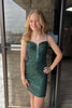 Load image into Gallery viewer, Sparkly Dark Green Spaghetti Straps Corset Homecoming Dress with Sequins