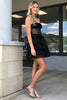 Load image into Gallery viewer, Glitter Black A-Line Corset Tiered Tulle Homecoming Dress