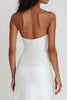 Load image into Gallery viewer, Sheath White Strapless Satin Tea Length Graduation Dress