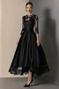 Load image into Gallery viewer, Queendancer Women Elegant Black Satin Mother of the Bride Dress with Lace Appliques Plus Size A Line Scoop Neck 3/4 Sleeves Tea Length Prom Dress