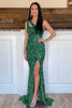 Load image into Gallery viewer, Mermaid One Shoulder Dark Green Sequins Long Prom Dress