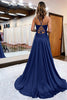 Load image into Gallery viewer, Royal Blue Satin A-Line Appliques Prom Dress with Slit