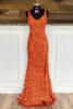 Load image into Gallery viewer, Sheath Spaghetti Straps Red Sequins Prom Dress with Split Front