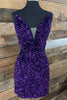 Load image into Gallery viewer, Royal Blue V-Neck Sequined Homecoming Dress with Criss Cross Back