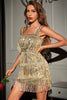 Load image into Gallery viewer, Sparkly Golden A-Line Sequined Short Homecoming Dress with Fringes