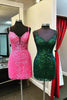Load image into Gallery viewer, Sparkly Dark Green Spaghetti Straps Tight Homecoming Dress with Sequins