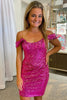 Load image into Gallery viewer, Fuchsia Off the Shoulder Tight Homecoming Dress with Sequins