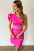 Load image into Gallery viewer, Sparkly Fuchsia One Shoulder Bodycon Homecoming Dress with Beading