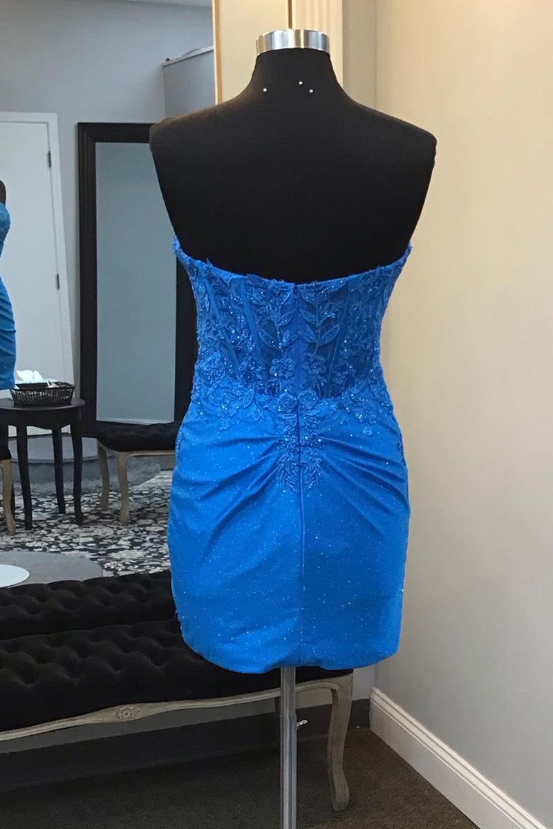 Load image into Gallery viewer, Glitter Royal Blue Sweetheart Corset Homecoming Dress with Lace